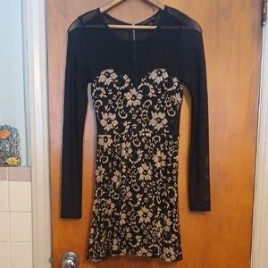 Material Girl Black and Cream Floral Lace Dress